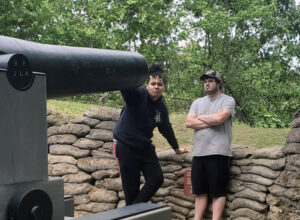 Two Seaport students in front of Civil War Cannon in Gettysburg